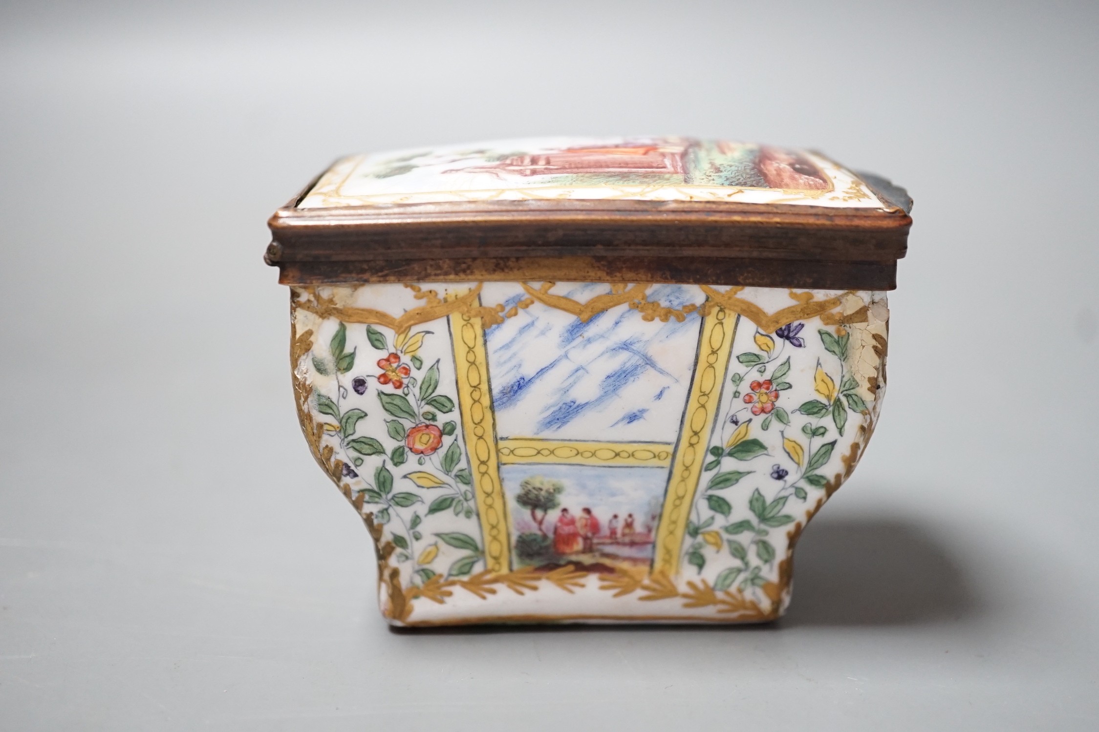 A 19th century Continental bombe shape enamel snuff box, 8cms long